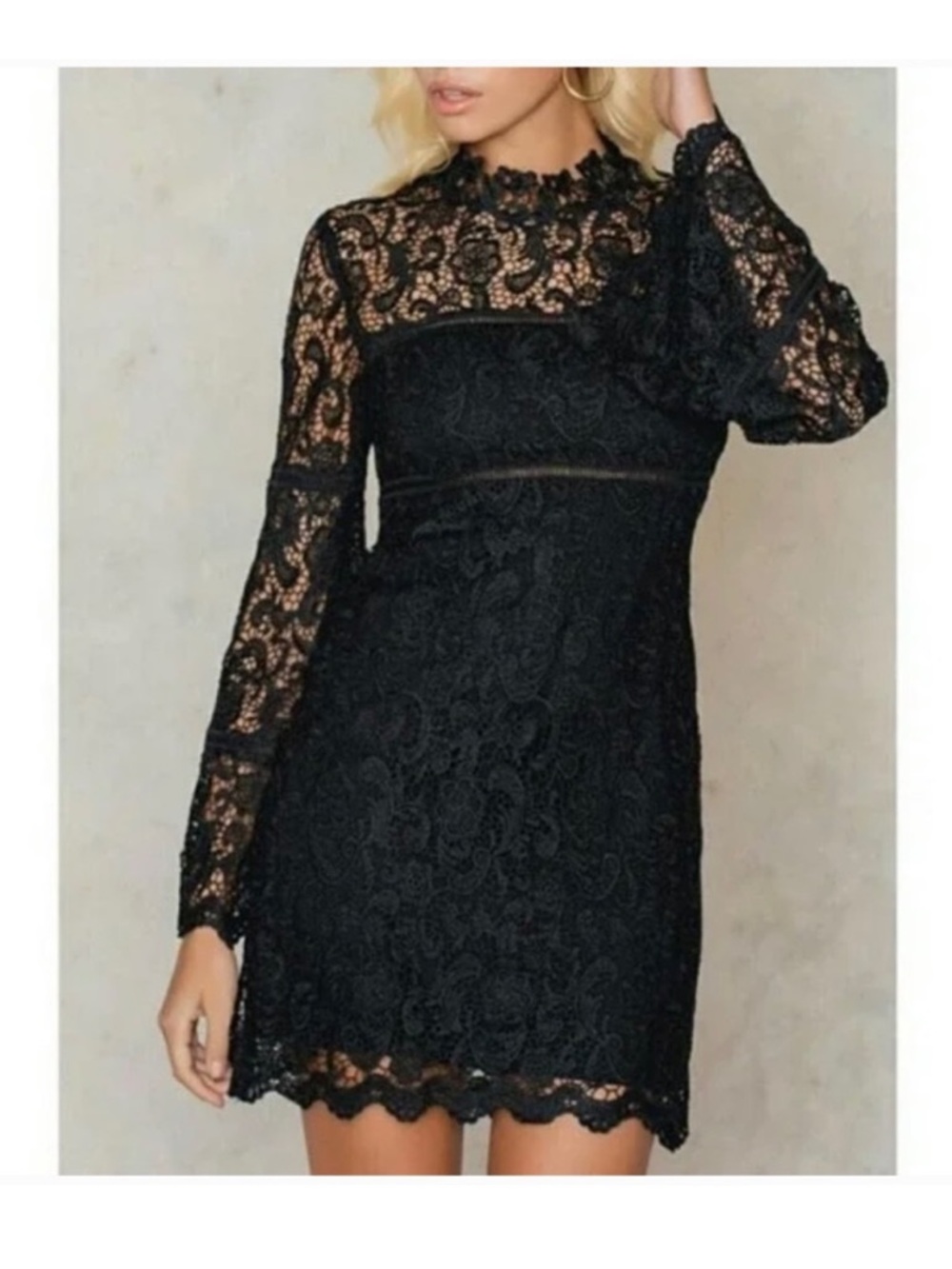 Bardot Wide Sleeve Lace High-Neck Black Mini Dress Size 6